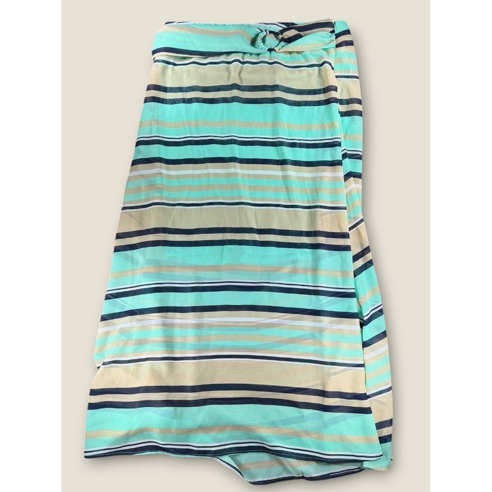 Robert Louis Womens Large Striped‎ Maxi Skirt Mint Green Tan Navy Lined Mesh L